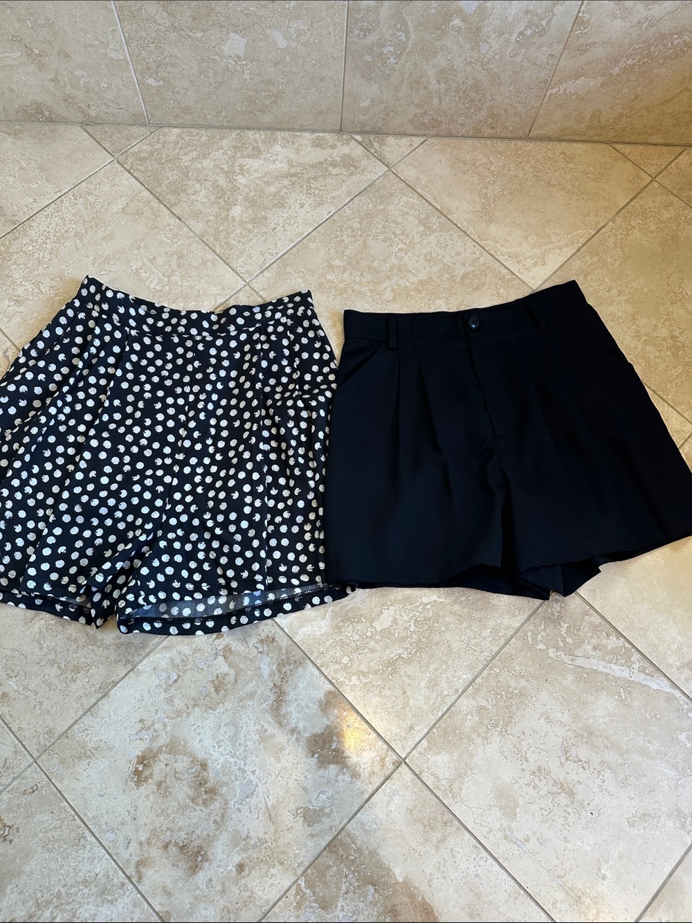 Amour Vert and Squasht Black Polka Dot and Solid Black Women’s Shorts (Pair)